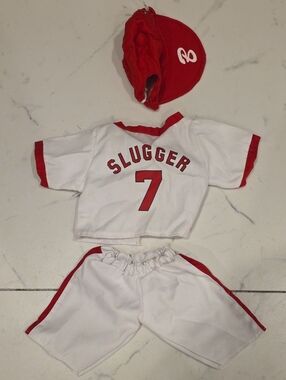 Unbranded White & Red 'Slugger' Dog Baseball Outfit - Number 7